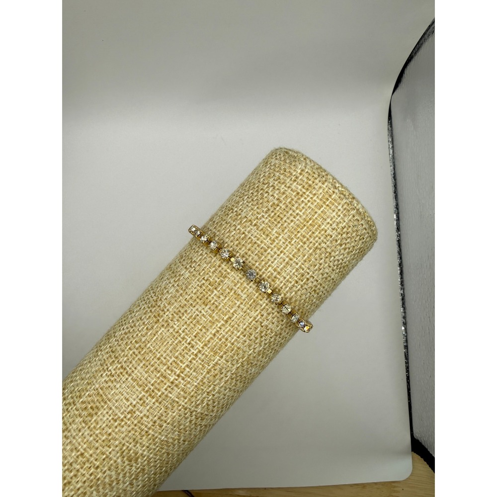 Gold Tone Crystal Tennis Bracelet Vintage Glam Aesthetic - Picture 10 of 10